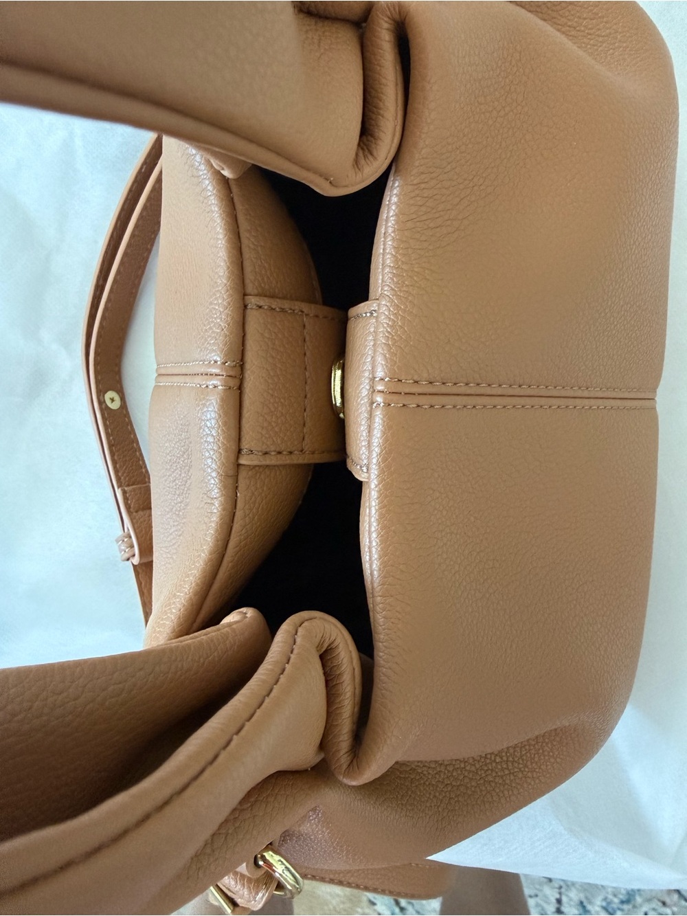 Women's Tan Pebbled Leather Top-Handle Bag - Picture 6 of 9